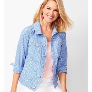 Talbots small petite blue white Gingham check Women's Jacket